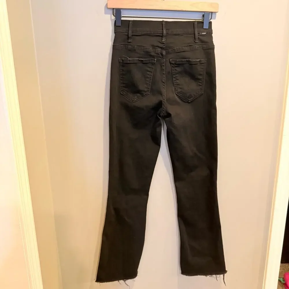 Mother‎ The Hustler Ankle Fray Black Wash Stretch Jeans Raw Hem Womens 24 Edgy